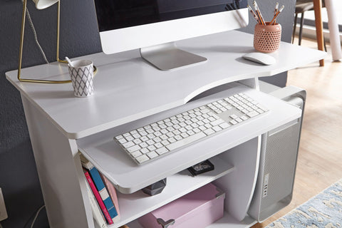 Rootz Modern Computer Desk with PC Shelf - Timeless Design - Storage Options - Rounded 3D Corners - 90cm x 71cm x 50cm