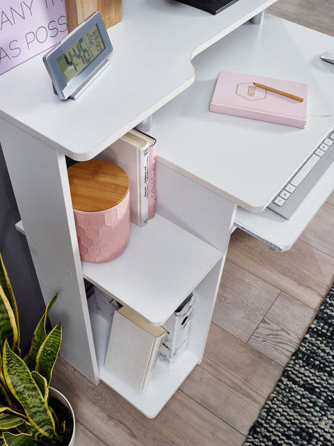 Rootz Modern Computer Desk with PC Shelf - Home Office Desk - Timeless Design - Keyboard Pull-Out - White - 94cm x 90.5cm x 48.5cm - Generous Worktop - Intelligent Storage Options