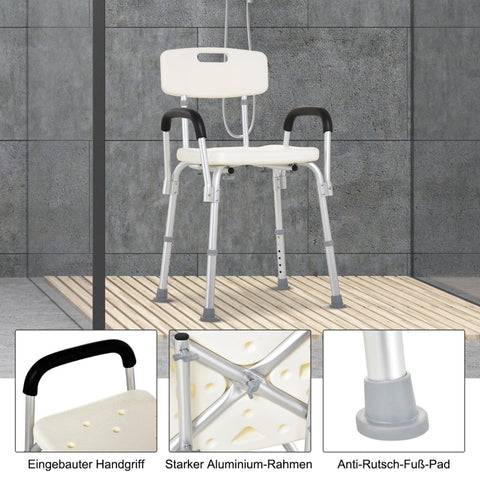 Rootz Shower Chair - Bath Stool - Shower Seat - Comfortable and Safe Sitting - Hygienic and Easy to Clean - Height Adjustable - 46.5cm x 54.2cm x 72.5-85cm