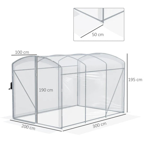 Rootz Greenhouse - Walk-In Tunnel Greenhouse - Film Greenhouse - Clear Film - Galvanized Steel Frame - Transparent - 300cm x 200cm x 195cm