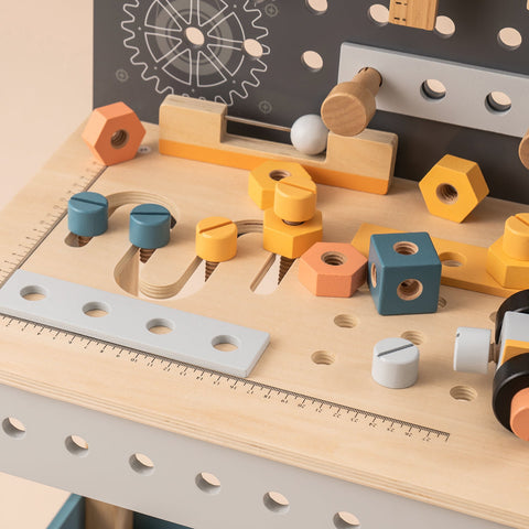 Rootz Wooden Tool Bench for Kids - Toddler Workbench - Children's Tool Set - Educational & Fun - Safe Materials - Complete Tool Set - 61 x 35,5 x 76 cm