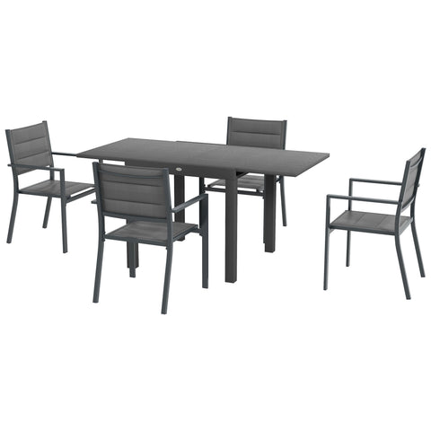 Rootz 5 Piece Garden Furniture Set - Outdoor Dining Set - Patio Seating - Space-Saving Feature - Table 80/160x80x75cm, Chair 56x57x87cm