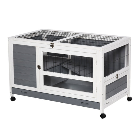 Rootz 2 Level Small Animal Hutch - Pet Cage - Mobile Hutch - Weatherproof Fir Wood - 102cm x 60cm x 63.5cm