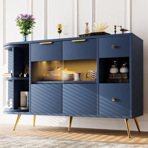 Rootz Sideboard Storage Cabinet - Freestanding Cabinet - Storage Furniture - LED Lights - 130cm x 40cm x 80cm