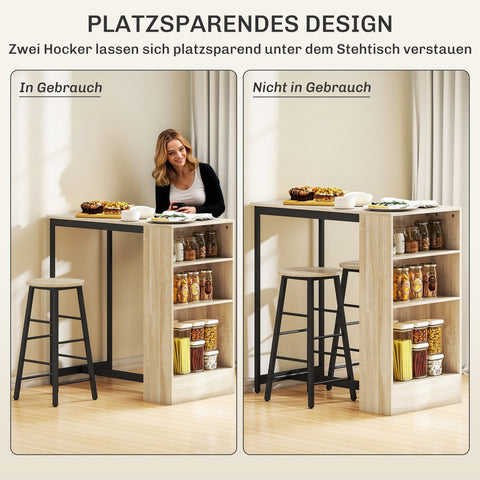 Rootz 3-Part Bar Table Set - Pub Table - High Top Table Set - Space-Saving - 91cm x 49cm x 91cm