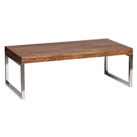 Rootz Solid Wood Coffee Table - Living Room Table - Wooden Table - Sheesham Wood - Elegant Chrome Feet - Unique Wood Grain - Rectangular Shape - 120cm x 40cm x 60cm