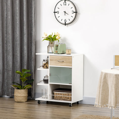 Rootz Kitchen Island Cart - Serving Cart - Mobile Kitchen Shelves - 360° Swivel Wheels - 65cm x 39cm x 80cm - White