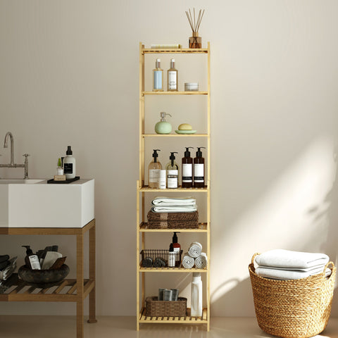 Rootz 7 Level Bathroom Shelf - Bamboo Shelf - Waterproof Storage - Robust Design - 44cm x 33cm x 180cm