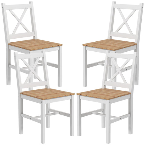 Rootz 4 Piece Dining Room Chair Set - Kitchen Chairs - Coastal Style - Sturdy Pine Wood - 41x46.5x86cm