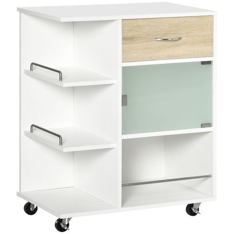 Rootz Kitchen Island Cart - Serving Cart - Mobile Kitchen Shelves - 360° Swivel Wheels - 65cm x 39cm x 80cm - White