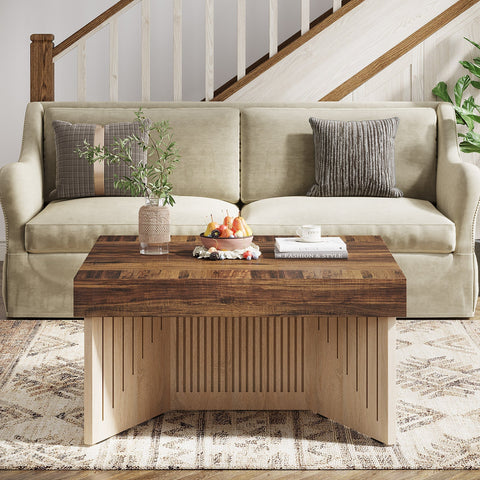 Rootz Large Coffee Table - Industrial Table - Rustic Brown Table - Supports Over 300lbs - 90 cm x 90 cm x 50 cm - Easy Assembly