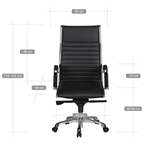 Rootz Office Chair - Desk Chair - Genuine Leather - Ergonomic Design - High Gloss Aluminum - Adjustable Mechanism - 120kg Capacity - 60cm x 60cm x 112-122cm