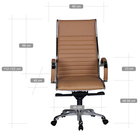 Rootz Office Chair - Desk Chair - Genuine Leather - Ergonomic Design - High Gloss Aluminum - 120kg Capacity - 60cm x 60cm x 112-122cm