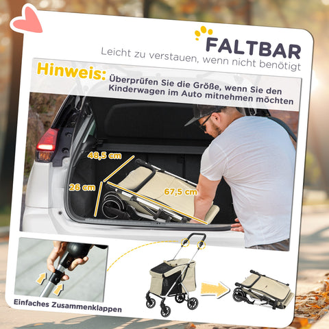 Rootz Dog Car - Pet Transport - Foldable Buggy - Lightweight Design - Washable Pillow - 80L x 48.5B x 106H cm