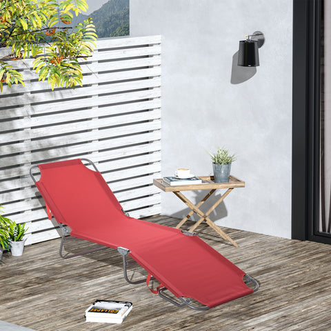 Rootz Sun Lounger - Foldable Recliner - Garden Chaise - Adjustable Comfort - 180cm x 55cm x 24cm - Red