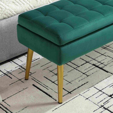 Rootz Modern Storage Bench - Velvet Ottoman - Upholstered Seat - Elegant & Comfortable - 111cm x 35cm x 44.5cm