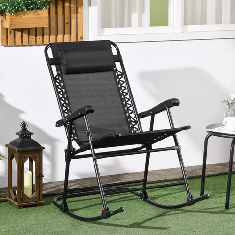 Rootz Outdoor Weatherproof Folding Rocking Chair - Portable Rocker - Camping Rocking Chair - Breathable Textline Fabric - Supports Up to 120kg - 95cm x 64cm x 106cm - Black