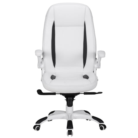 Rootz Executive Chair - High-Gloss Leatherette - White Office Chair - Comfortable, Adjustable, Foldable - 72cm x 58cm x 122-128cm