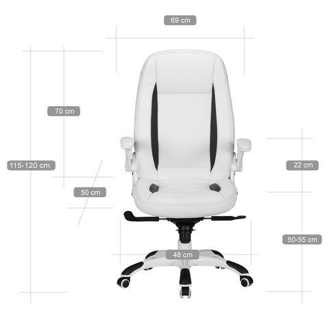 Rootz Executive Chair - High-Gloss Leatherette - White Office Chair - Comfortable, Adjustable, Foldable - 72cm x 58cm x 122-128cm
