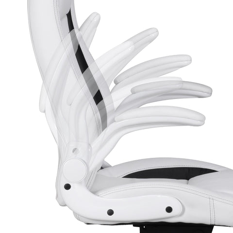 Rootz Executive Chair - High-Gloss Leatherette - White Office Chair - Comfortable, Adjustable, Foldable - 72cm x 58cm x 122-128cm