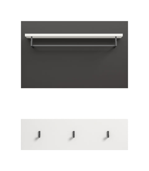 Rootz White Entryway Panel - Wall Rack - Coat Hooks - Space-Saving - 80 x 73 x 27 cm