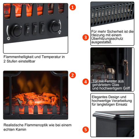 Rootz Electric Fireplace - Flame Effect Heater - Realistic Simulation - Smoke Free Comfort - 36cm x 25.5cm x 41.5cm