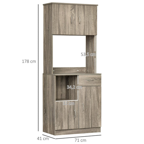 Rootz Kitchen Cabinet - Cupboard - Storage Unit - Extra Sophistication - 71cm x 41cm x 178cm - E1 Chipboard - Grey Brown