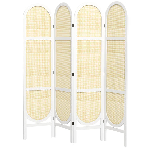 Rootz 4 Panel Paravent - Room Divider - Privacy Screen - Durable Rattan-PP - 160cm x 1.7cm x 170cm - Foldable & Portable