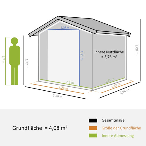 Rootz Steel Tool Shed - Lockable Double Door - Garden Storage - Durable Construction - Optimal Ventilation - 1.96 x 2.36 x 2.08 m