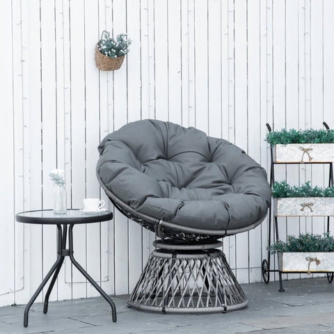 Rootz Papasan Chair - Wicker Chair - Rattan Chair - 360-Degree Rotation - Removable Cushion - Galvanized Steel Frame - W87 x D97 x H86 cm