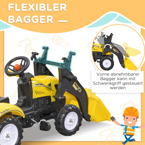 Rootz Children's Wheel Loader - Pedal Tractor - Kids Excavator - Realistic Design - Age 3+ - Easy Operation - L167 x W41 x H52cm - Metal & Plastic