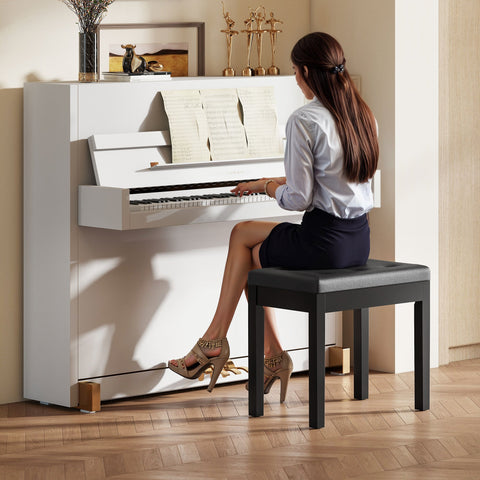 Rootz Piano Bench - Musician Seat - Black Instrument Stool - Storage Space - 55cm x 34cm x 50cm
