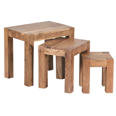 Rootz 3 Piece Set Nesting Tables - Solid Wood - Acacia - Handmade - Space-Saving - Unique Grain - 45cm x 50cm x 36cm