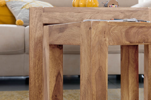 Rootz 3 Piece Set Nesting Tables - Solid Wood - Acacia - Handmade - Space-Saving - Unique Grain - 45cm x 50cm x 36cm