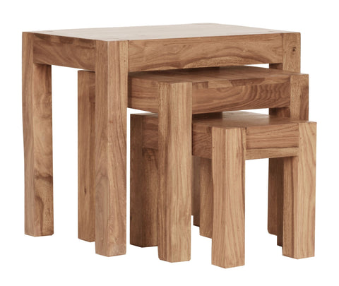 Rootz 3-delige set bijzettafels - massief hout - acacia - handgemaakt - ruimtebesparend - unieke korrel - 45 cm x 50 cm x 36 cm