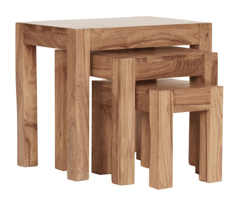 Rootz 3 Piece Set Nesting Tables - Solid Wood - Acacia - Handmade - Space-Saving - Unique Grain - 45cm x 50cm x 36cm