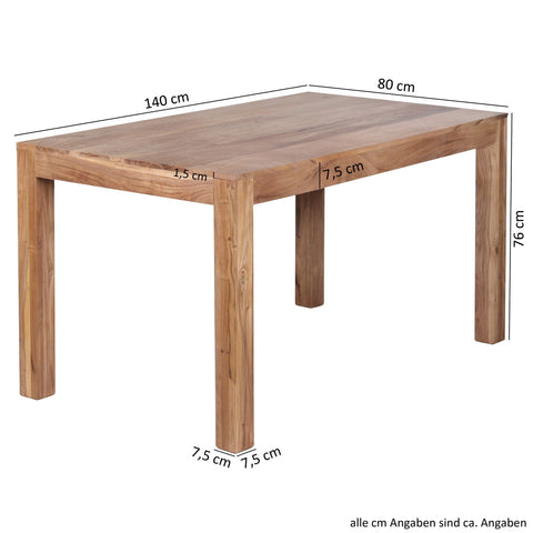 Rootz Solid Wood Dining Table - Modern Table - Acacia Wood - Handmade - Unique Grain - 140cm x 80cm x 76cm