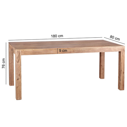 WOHNLING Solid Acacia Wood Dining Table - Modern Table - Unique Grain - 180cm x 80cm x 76cm - Handmade - Natural Product - Easy Assembly