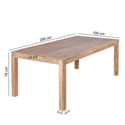 Rootz Solid Acacia Wood Dining Table - Kitchen Table - Rectangular Dining Room Table - Handmade, Unique Design, Protective Varnish - 200cm x 100cm x 76cm