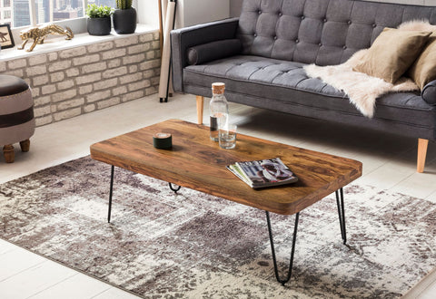 Rootz Modern Coffee Table - Rectangular Table - Sheesham Wood - Metal Legs - Impressive Grain - Warm Atmosphere - Handmade - 115cm x 40cm x 60cm