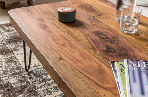 Rootz Modern Coffee Table - Rectangular Table - Sheesham Wood - Metal Legs - Impressive Grain - Warm Atmosphere - Handmade - 115cm x 40cm x 60cm