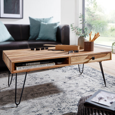 Rootz Solid Wood Coffee Table - Modern Table - Living Room Furniture - Acacia Wood - 110cm x 60cm x 40cm