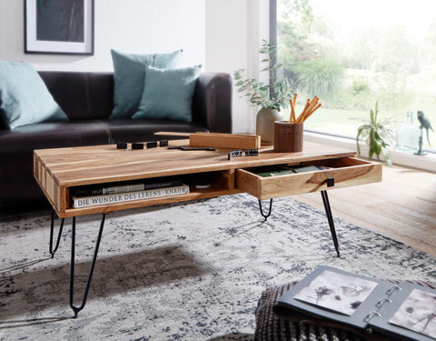 Rootz Solid Wood Coffee Table - Modern Table - Living Room Furniture - Acacia Wood - 110cm x 60cm x 40cm