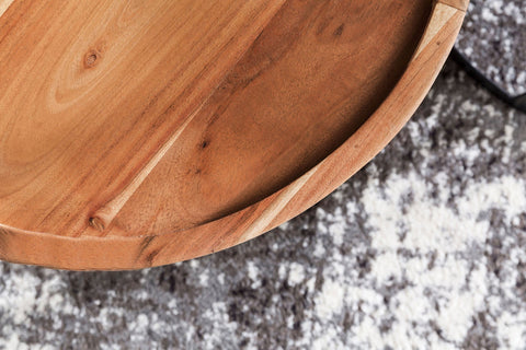 Rootz 2-delige set bijzettafels - woonkamertafels - ronde tafelbladen - stijlvolle nerf - metalen voet - handgemaakt - sheeshamhout - 53 cm x 45 cm x 53 cm / 48 cm x 40 cm x 48 cm - klassiek ontwerp
