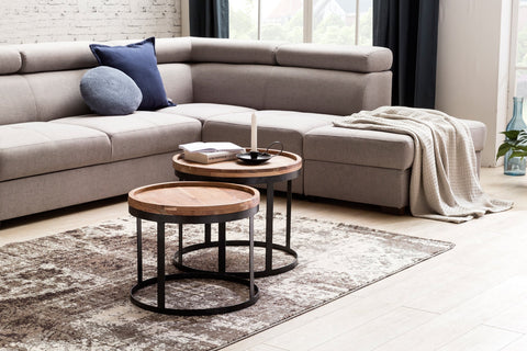 Rootz 2 Piece Set Side Tables - Living Room Tables - Round Table Tops - Metal Base - Modern Design - Handcrafted Acacia Wood - 53cm x 45cm x 53cm / 48cm x 40cm x 48cm - Unique Grain - Easy to Clean - Stylish Ambience