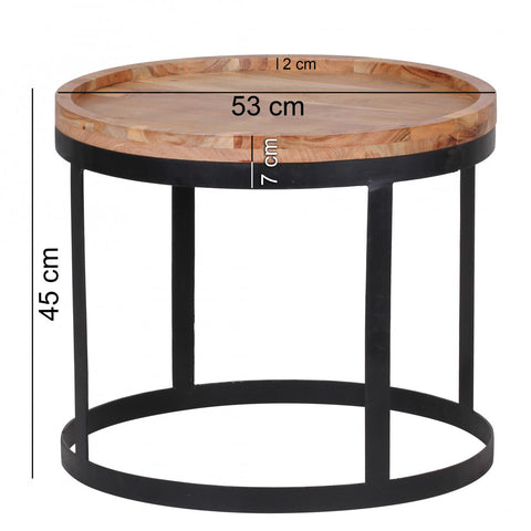 Rootz 2 Piece Set Side Tables - Living Room Tables - Round Table Tops - Metal Base - Modern Design - Handcrafted Acacia Wood - 53cm x 45cm x 53cm / 48cm x 40cm x 48cm - Unique Grain - Easy to Clean - Stylish Ambience