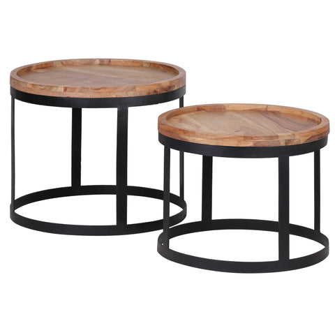 Rootz 2 Piece Set Side Tables - Living Room Tables - Round Table Tops - Metal Base - Modern Design - Handcrafted Acacia Wood - 53cm x 45cm x 53cm / 48cm x 40cm x 48cm - Unique Grain - Easy to Clean - Stylish Ambience