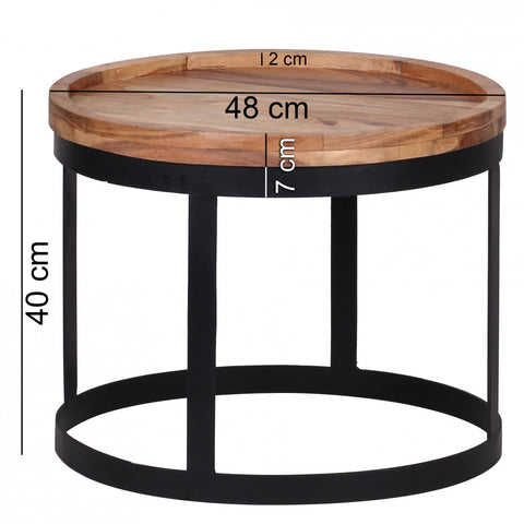 Rootz 2 Piece Set Side Tables - Living Room Tables - Round Table Tops - Metal Base - Modern Design - Handcrafted Acacia Wood - 53cm x 45cm x 53cm / 48cm x 40cm x 48cm - Unique Grain - Easy to Clean - Stylish Ambience