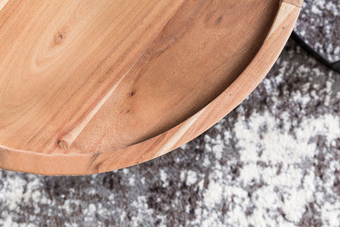 Rootz 2 Piece Set Side Tables - Living Room Tables - Round Table Tops - Metal Base - Modern Design - Handcrafted Acacia Wood - 53cm x 45cm x 53cm / 48cm x 40cm x 48cm - Unique Grain - Easy to Clean - Stylish Ambience