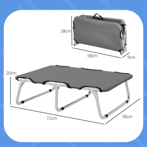 Rootz Folding Dog Lounger - Pet Cot - Portable Dog Bed - Hot/Cold Protection - 600D Oxford - Indoor Outdoor - Easy Clean - Steel Frame - 71cm x 58cm x 20cm